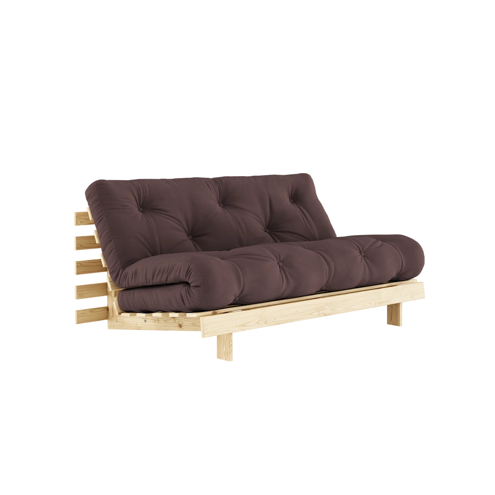 KARUP DESIGN Tmavě hnědá rozkládací pohovka ROOTS s konstrukcí ze světlého dřeva 160x200 cm