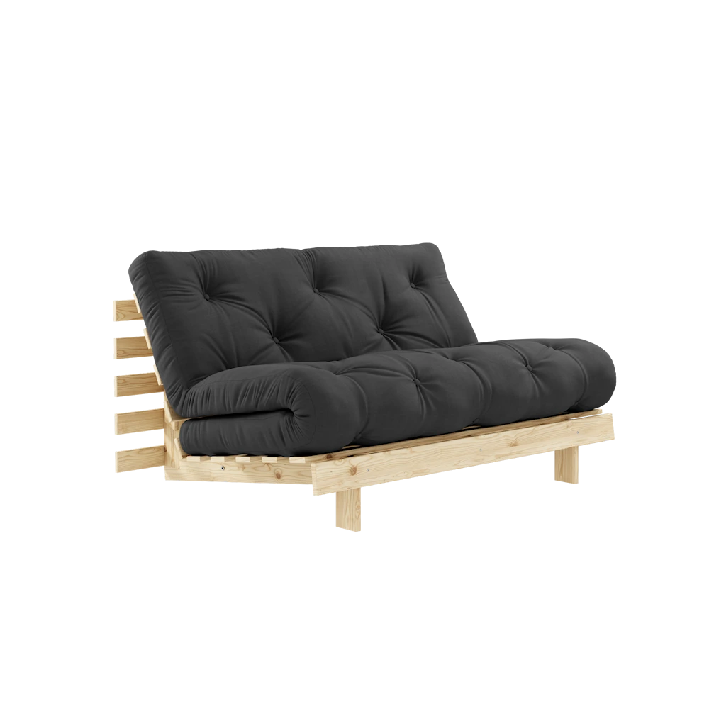 KARUP DESIGN Černá rozkládací pohovka ROOTS s konstrukcí ze světlého dřeva 140x200 cm