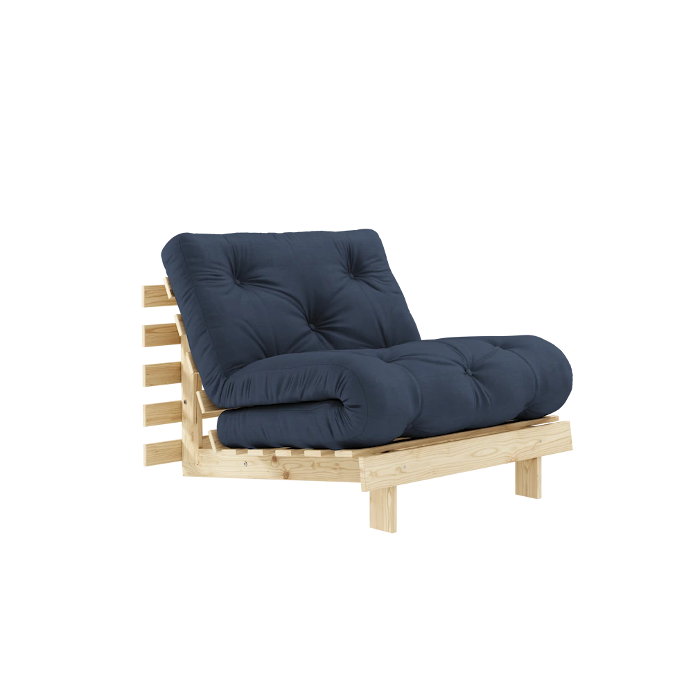 KARUP DESIGN Námořnicky modré rozkládací křeslo ROOTS s konstrukcí ze světlého dřeva