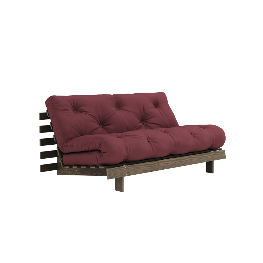 KARUP DESIGN Vínová rozkládací pohovka ROOTS s konstrukcí z tmavě hnědého dřeva 160x200 cm