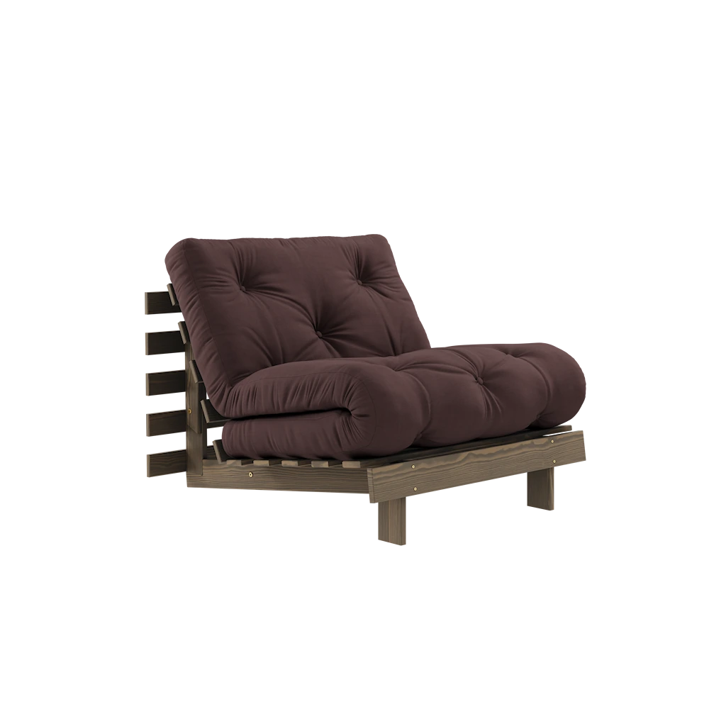 KARUP DESIGN Tmavě hnědé rozkládací křeslo ROOTS s konstrukcí z tmavě hnědého dřeva