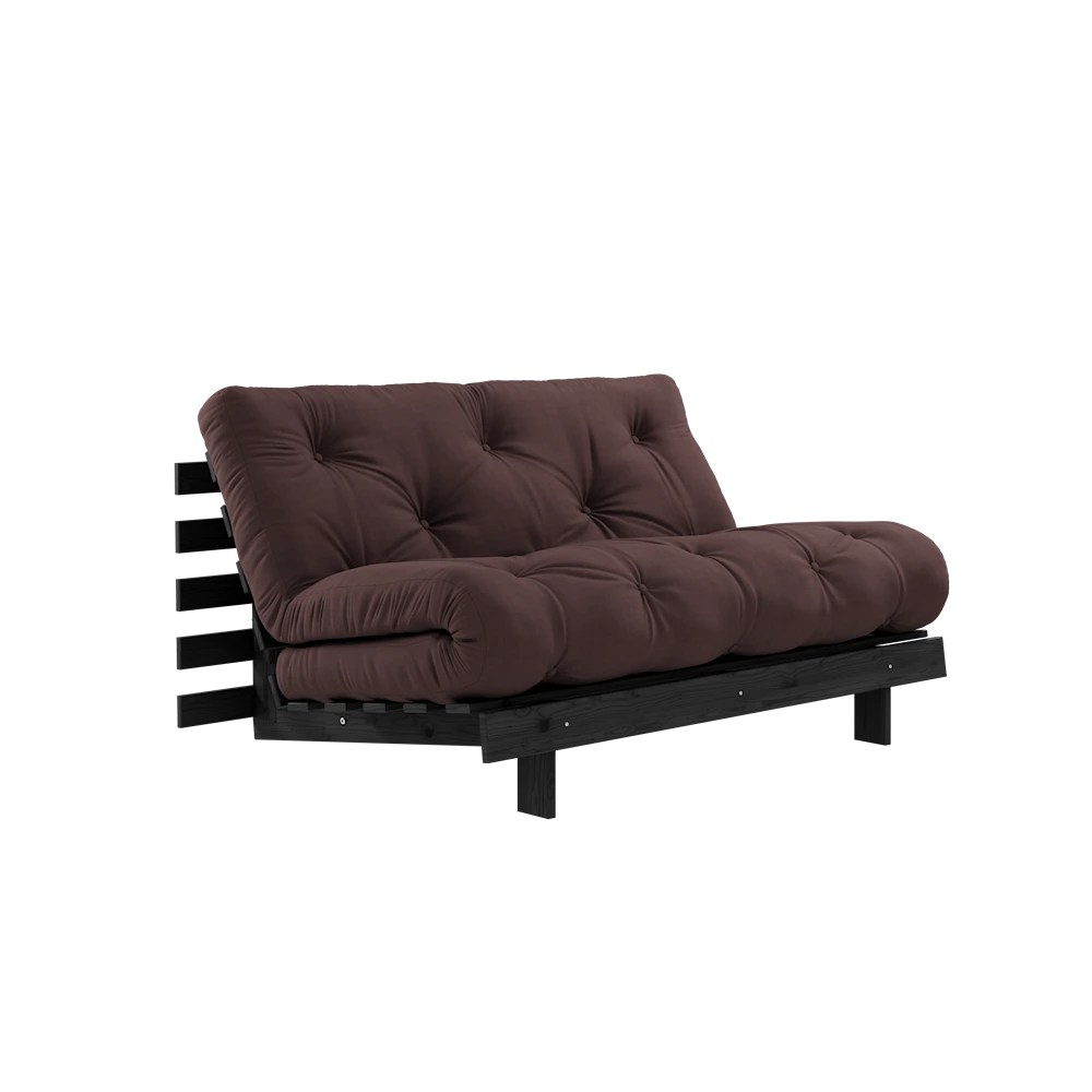 KARUP DESIGN Tmavě hnědá rozkládací pohovka ROOTS s konstrukcí z černého dřeva 140x200 cm