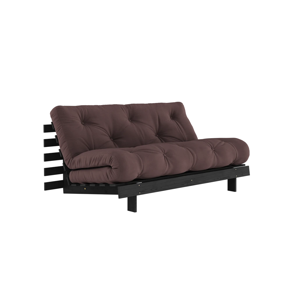 KARUP DESIGN Tmavě hnědá rozkládací pohovka ROOTS s konstrukcí z černého dřeva 160x200 cm