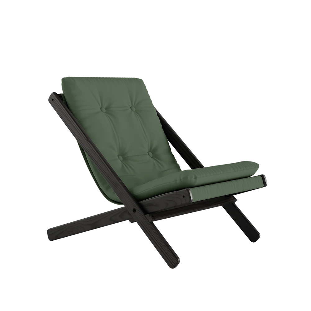 KARUP Skládací křeslo BOOGIE černě lakované s olivově zeleným potahem